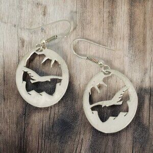 Sterling Silver Bird-In-Flight Cutout Earrings - Signed